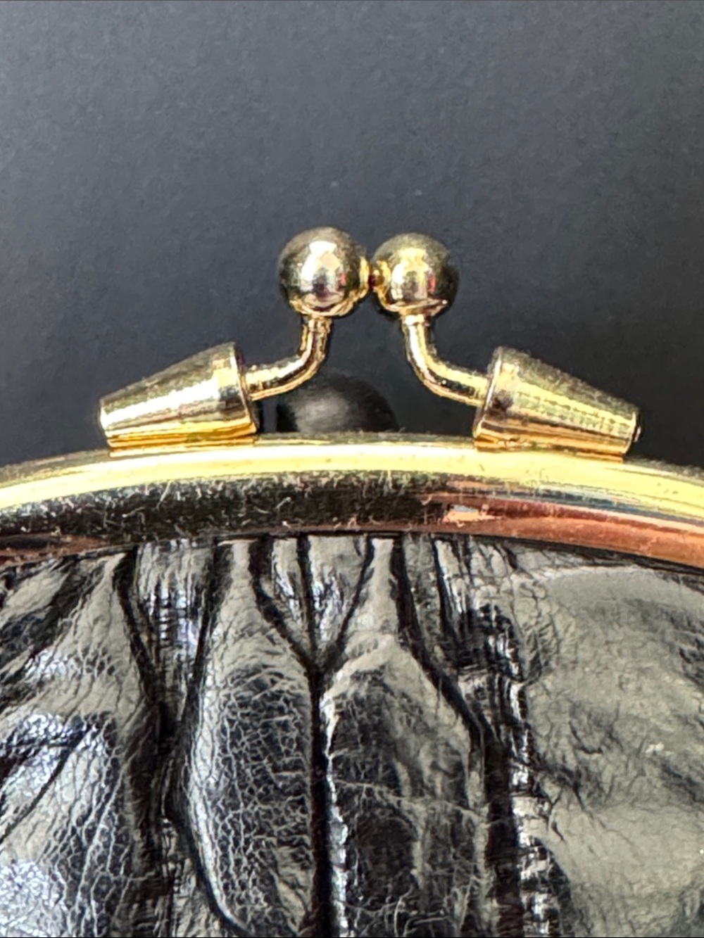 VTG Lee Sands Black Eel Skin Kiss Lock Coin Purse Clutch Wallet - Picture 2 of 9